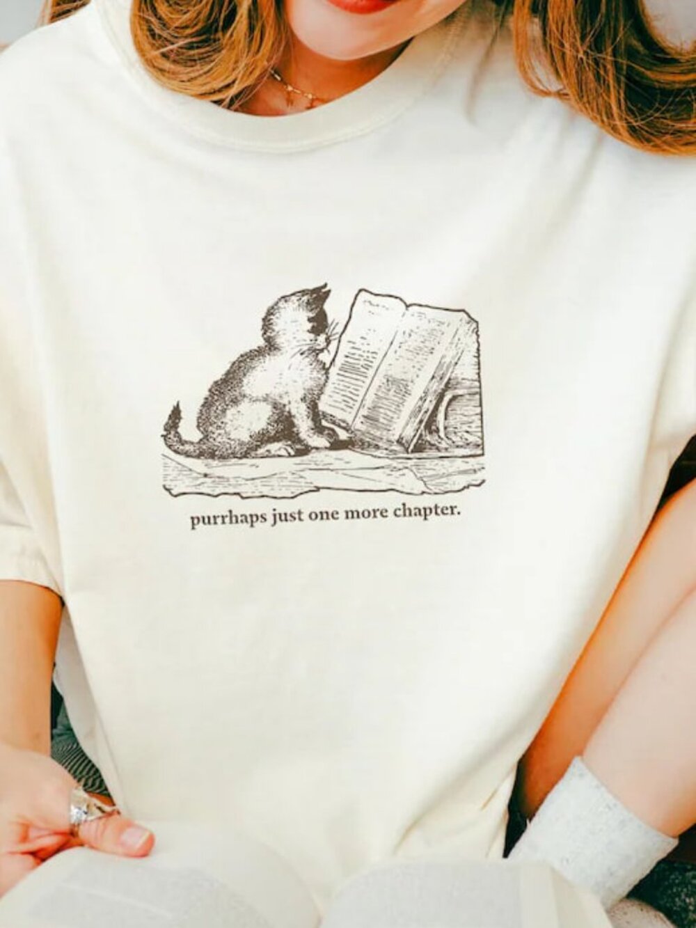 Graphic Reading Cat Shirt, Cute Fall Tee, Cat Lover Shirt